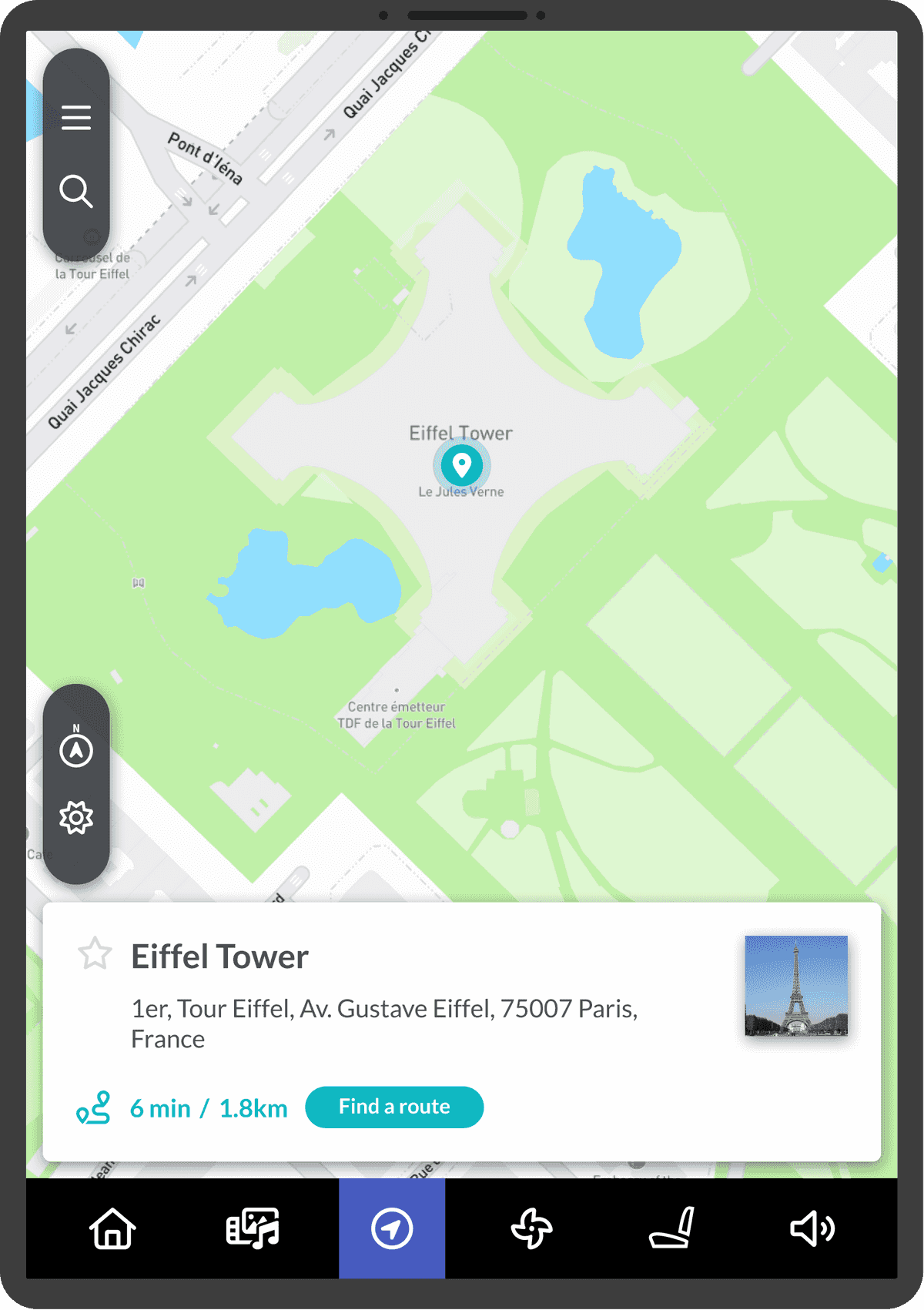 Navigation app Eiffel location