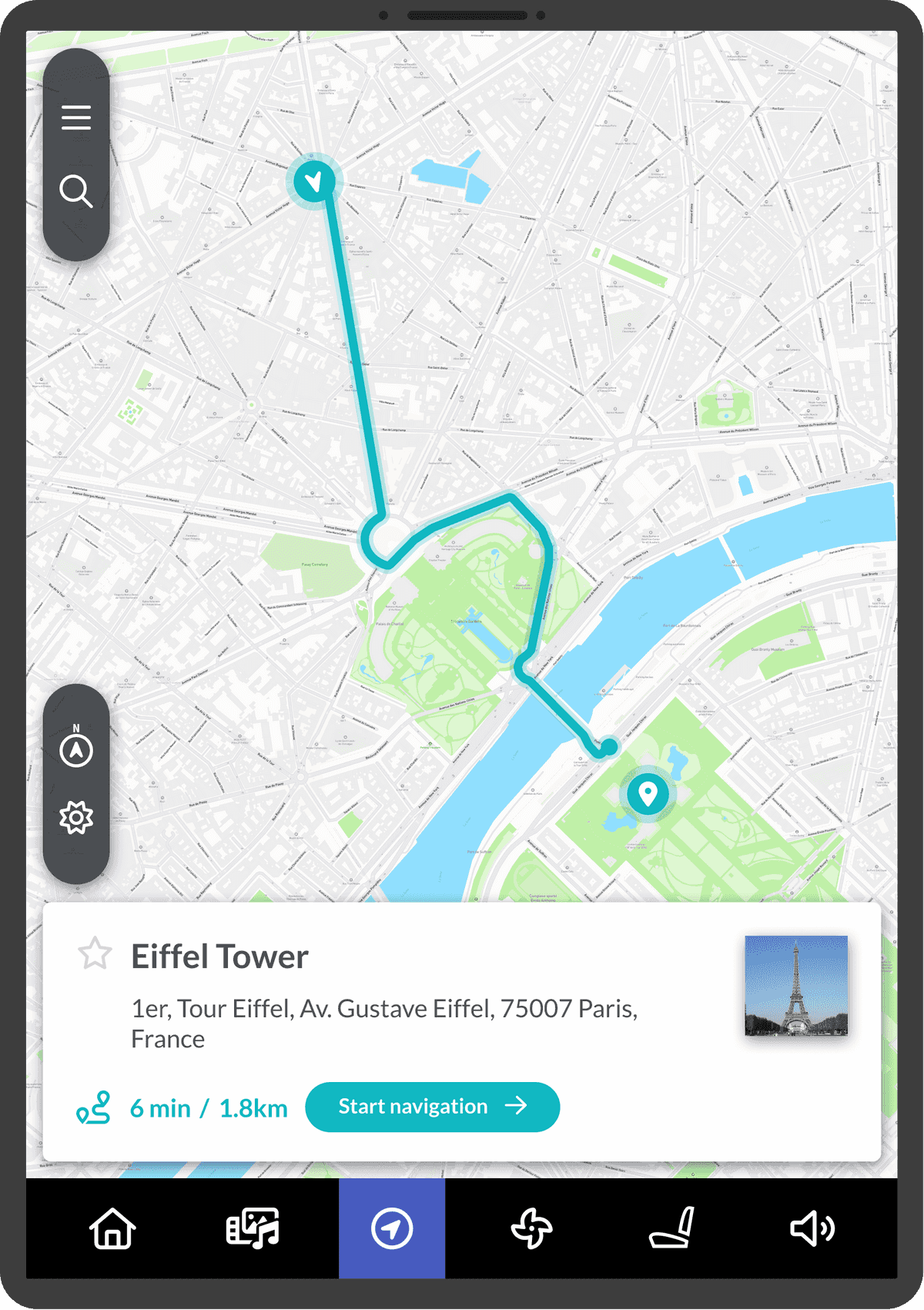 Navigation app Eiffel route