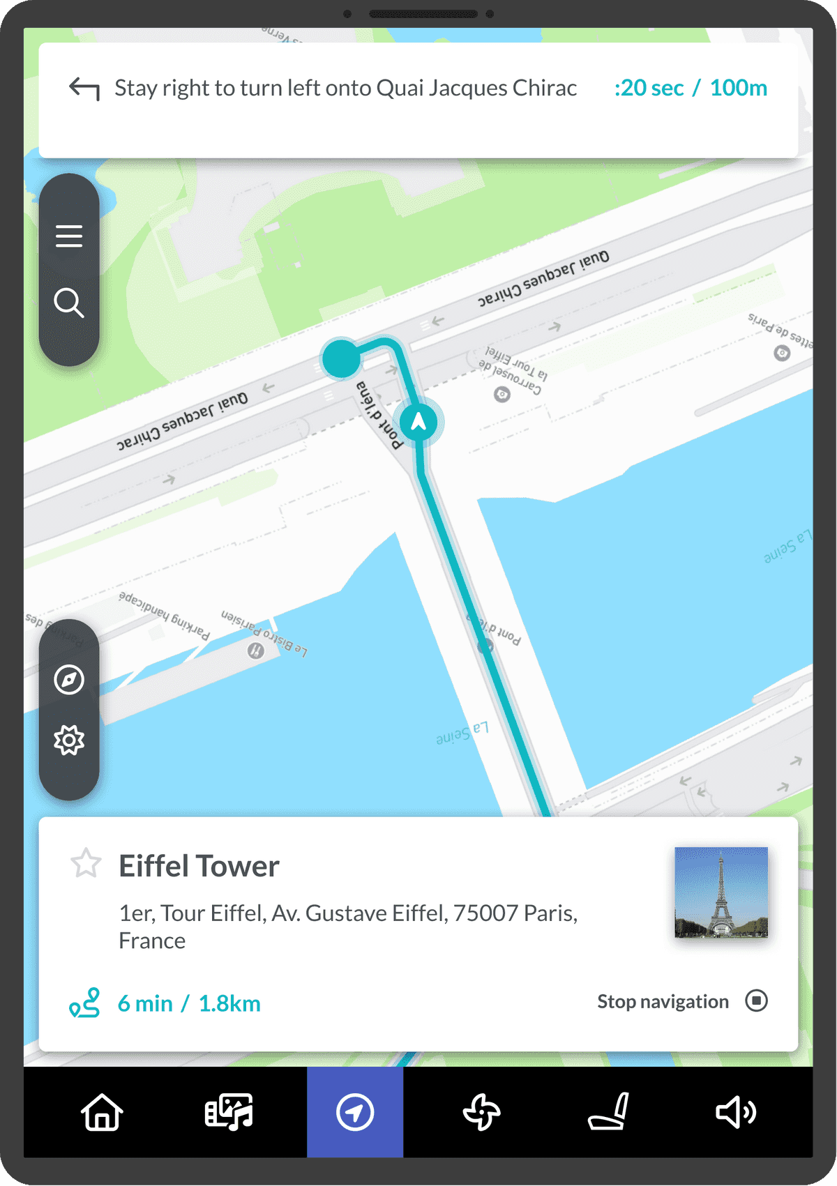 Navigation app Eiffel enroute almost there