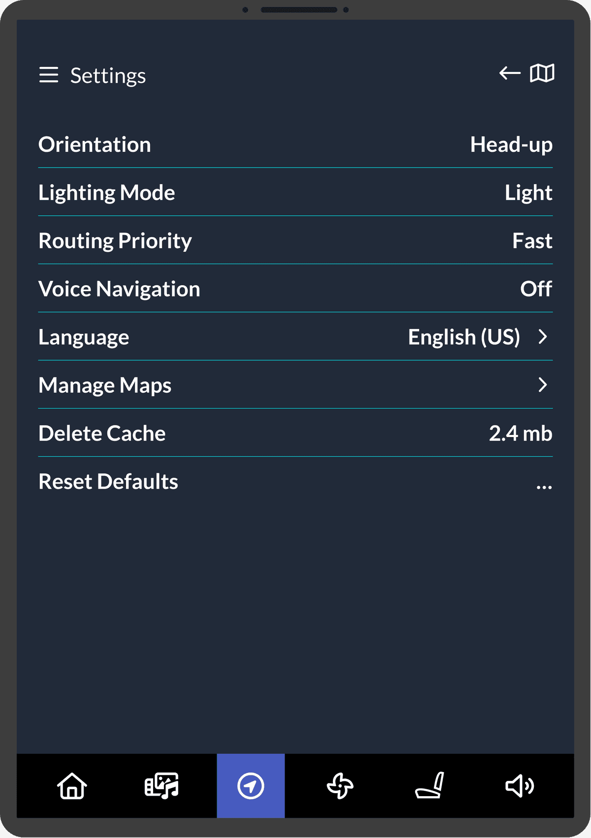 Navigation app settings