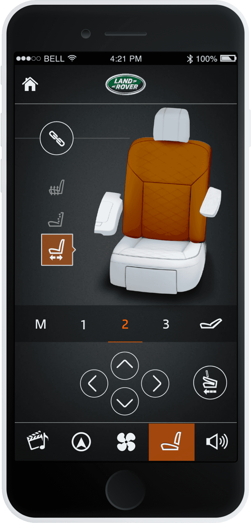 Phone app screen of driver seat control of seat-back angle